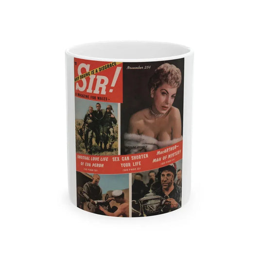 Barbara Nichols #449 - Barbara on Cover in top right hand corner in Color from Sir! Mag. Nov. '52 (Vintage Female Icon) White Coffee Mug 11oz - Go Mug Yourself