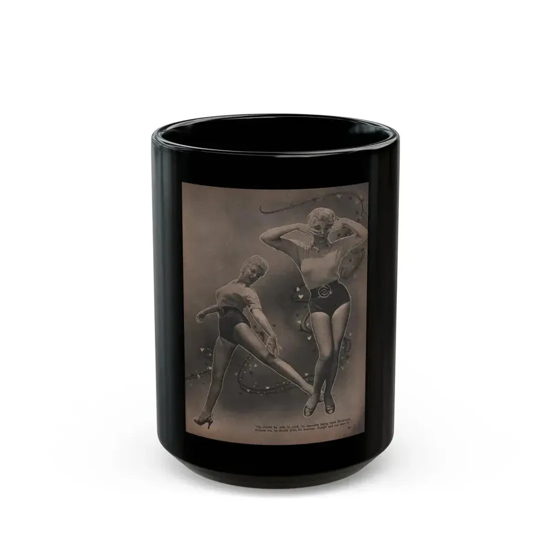 Barbara Nichols #458 - Page 4 of 4 with, 2 B&W Photos & Caption from Sir! Mag. July '55 (Vintage Female Icon) Black Coffee Mug 15oz - Go Mug Yourself