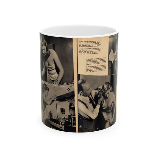 Barbara Nichols #482 - 4 B&W Photos & 2 Captions from Glamorous Models Mag. June '49 (Vintage Female Icon) White Coffee Mug 11oz - Go Mug Yourself