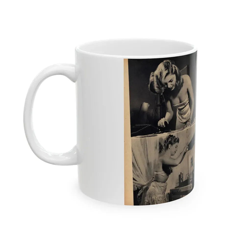 Barbara Nichols #482 - 4 B&W Photos & 2 Captions from Glamorous Models Mag. June '49 (Vintage Female Icon) White Coffee Mug - Go Mug Yourself