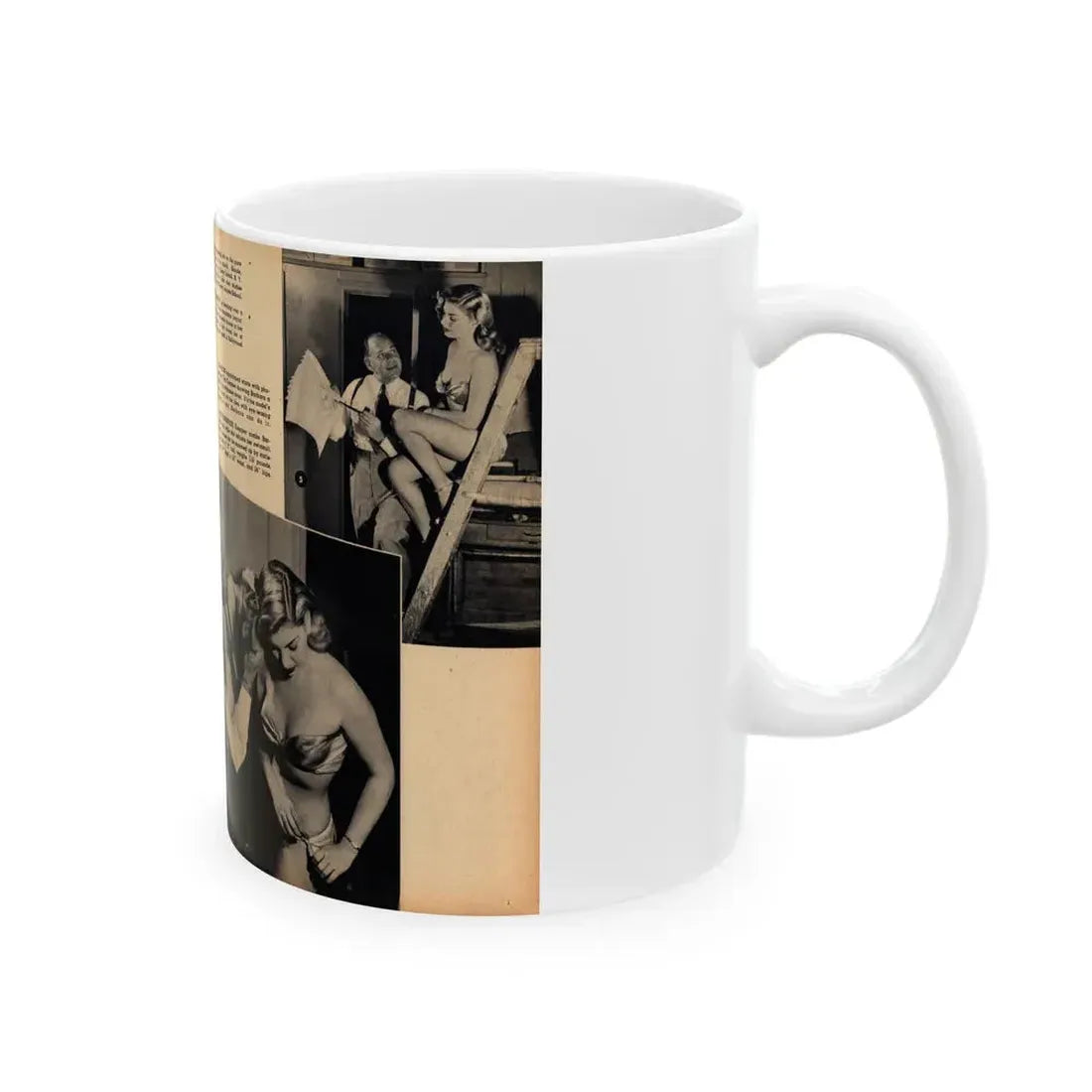Barbara Nichols #482 - 4 B&W Photos & 2 Captions from Glamorous Models Mag. June '49 (Vintage Female Icon) White Coffee Mug - Go Mug Yourself