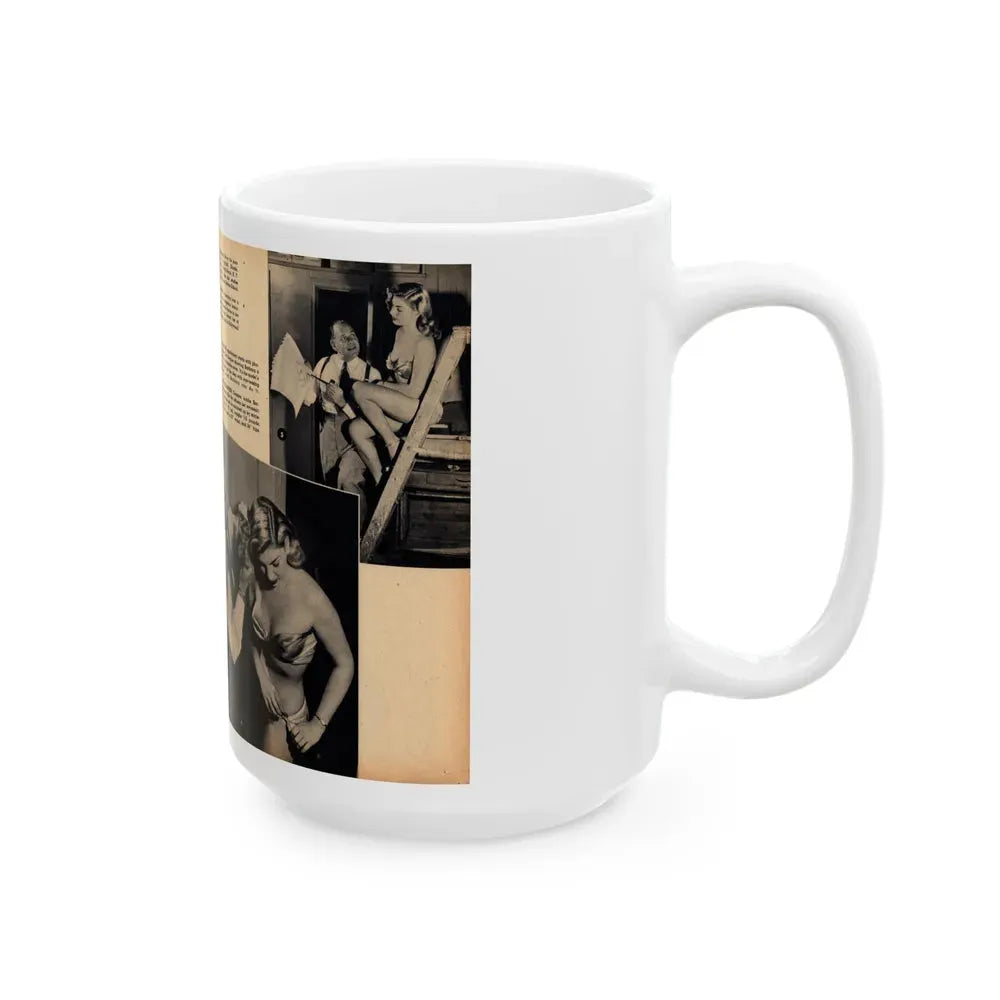 Barbara Nichols #482 - 4 B&W Photos & 2 Captions from Glamorous Models Mag. June '49 (Vintage Female Icon) White Coffee Mug - Go Mug Yourself