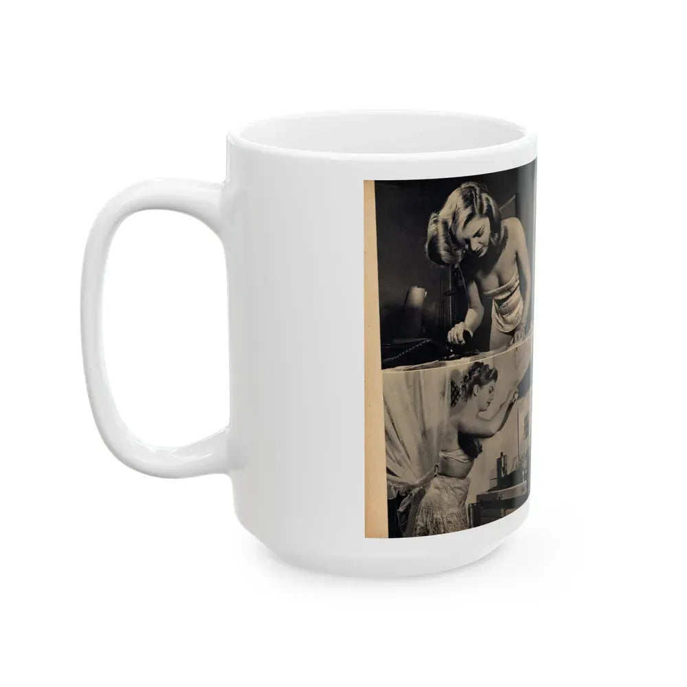 Barbara Nichols #482 - 4 B&W Photos & 2 Captions from Glamorous Models Mag. June '49 (Vintage Female Icon) White Coffee Mug - Go Mug Yourself