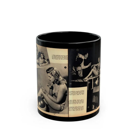 Barbara Nichols #483 - 4 B&W Photos & 4 Captions from Glamorous Models Mag. June '49 (Vintage Female Icon) Black Coffee Mug 11oz - Go Mug Yourself