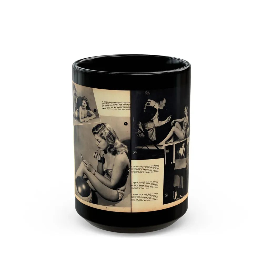 Barbara Nichols #483 - 4 B&W Photos & 4 Captions from Glamorous Models Mag. June '49 (Vintage Female Icon) Black Coffee Mug 15oz - Go Mug Yourself