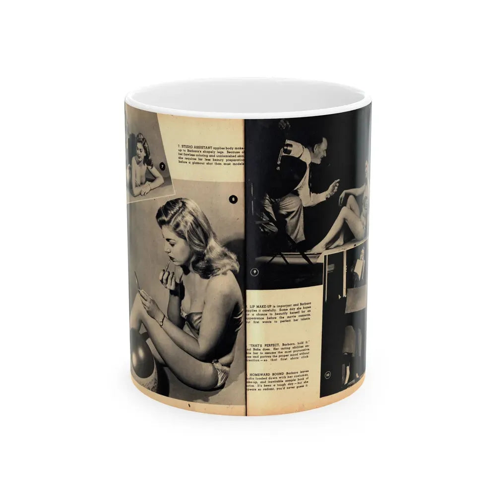Barbara Nichols #483 - 4 B&W Photos & 4 Captions from Glamorous Models Mag. June '49 (Vintage Female Icon) White Coffee Mug 11oz - Go Mug Yourself