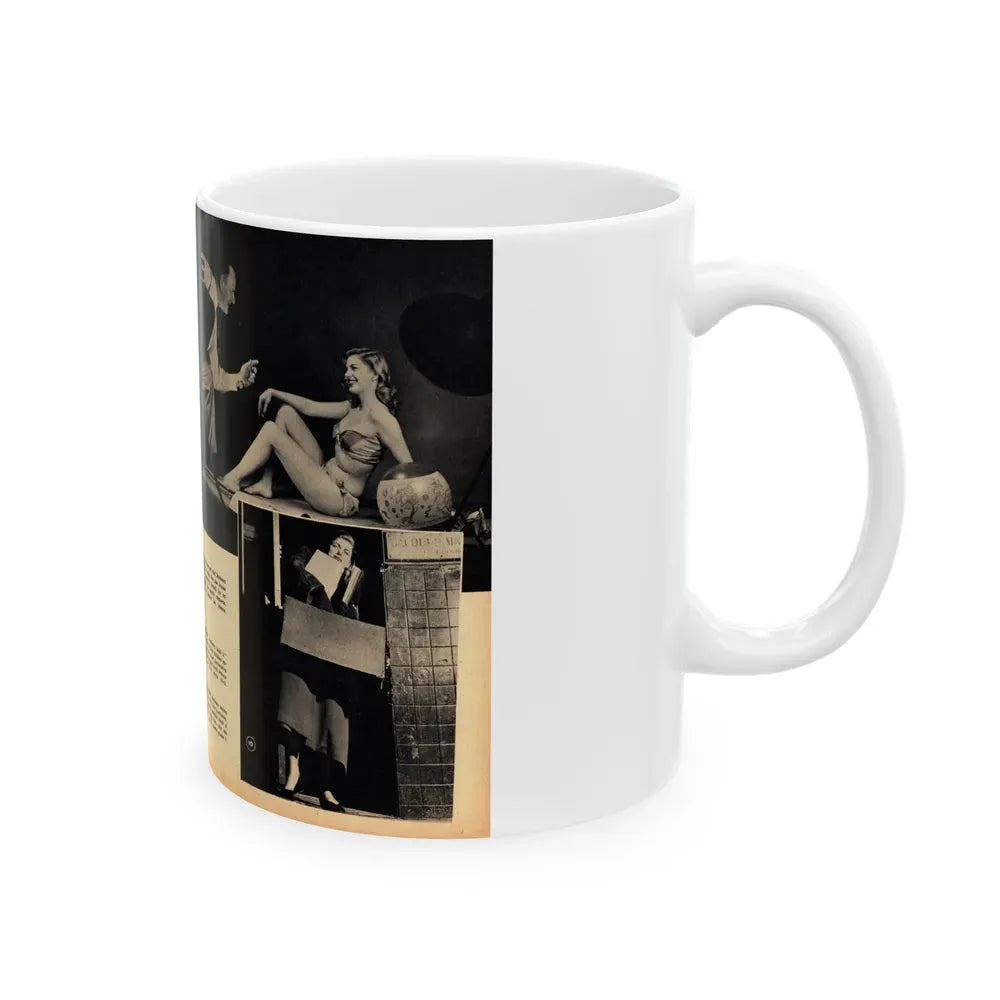 Barbara Nichols #483 - 4 B&W Photos & 4 Captions from Glamorous Models Mag. June '49 (Vintage Female Icon) White Coffee Mug - Go Mug Yourself