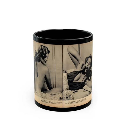 Barbara Nichols #484 - 2 B&W Photos & 2 Captions from Glamorous Models Mag. June '49 (Vintage Female Icon) Black Coffee Mug 11oz - Go Mug Yourself