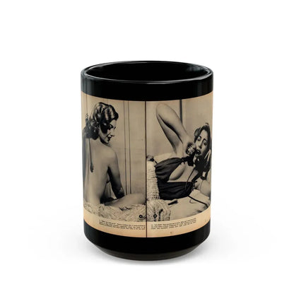 Barbara Nichols #484 - 2 B&W Photos & 2 Captions from Glamorous Models Mag. June '49 (Vintage Female Icon) Black Coffee Mug 15oz - Go Mug Yourself