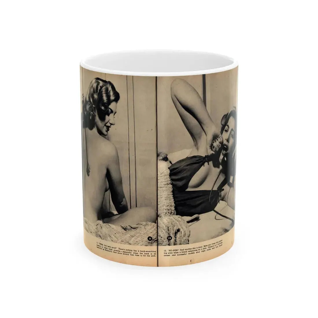 Barbara Nichols #484 - 2 B&W Photos & 2 Captions from Glamorous Models Mag. June '49 (Vintage Female Icon) White Coffee Mug 11oz - Go Mug Yourself
