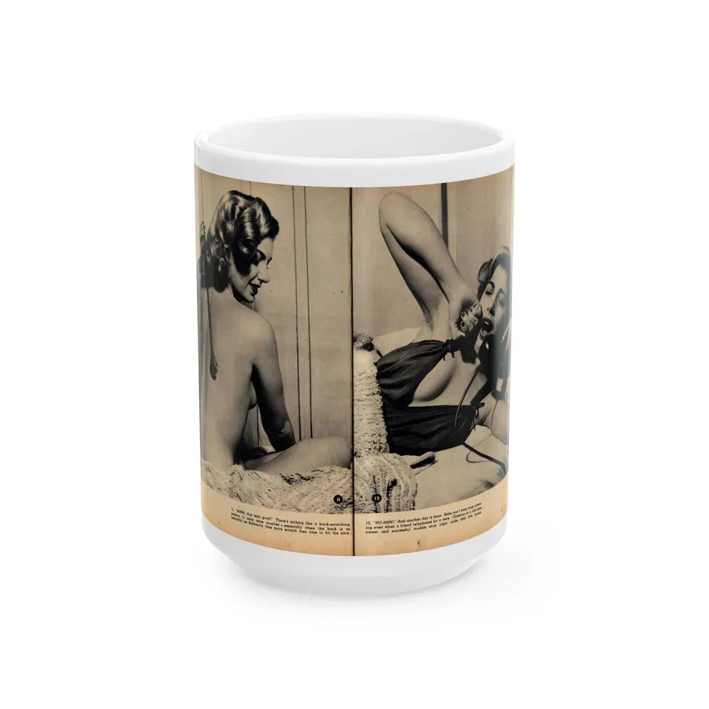 Barbara Nichols #484 - 2 B&W Photos & 2 Captions from Glamorous Models Mag. June '49 (Vintage Female Icon) White Coffee Mug 15oz - Go Mug Yourself
