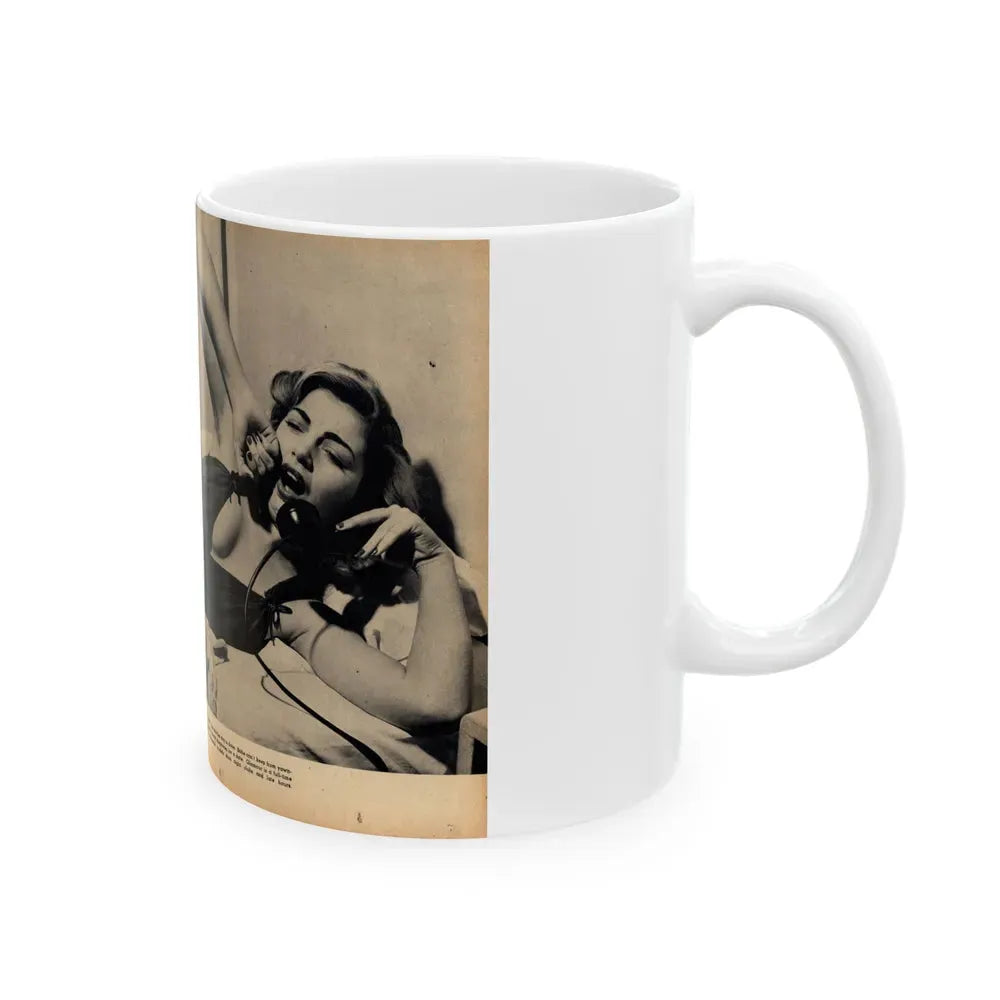 Barbara Nichols #484 - 2 B&W Photos & 2 Captions from Glamorous Models Mag. June '49 (Vintage Female Icon) White Coffee Mug - Go Mug Yourself