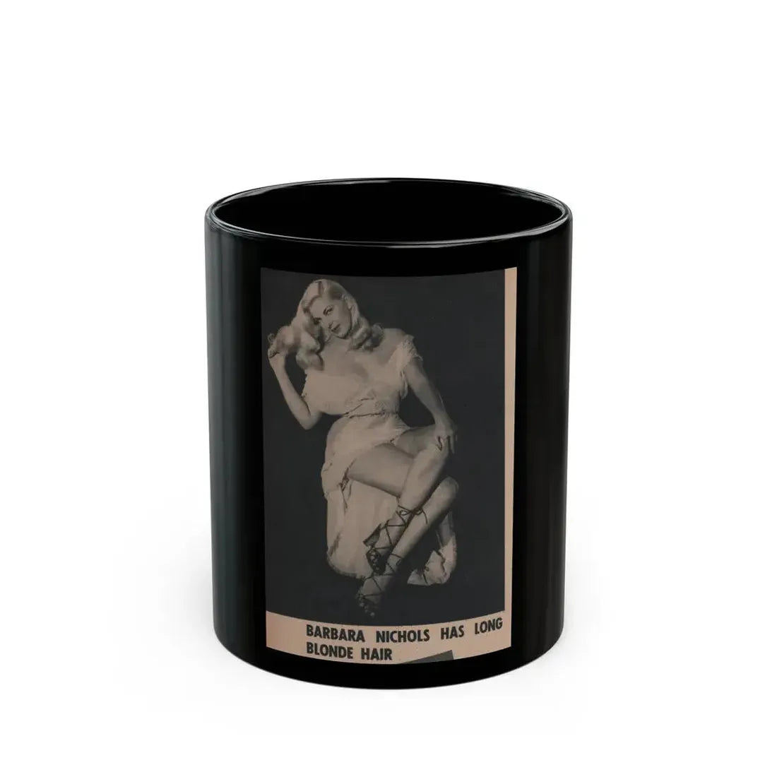 Barbara Nichols #488 - Part of Page & 1 B&W Photo from Cover Girls Models Mag. Nov. '52 (Vintage Female Icon) Black Coffee Mug 11oz - Go Mug Yourself