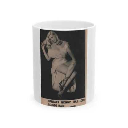 Barbara Nichols #488 - Part of Page & 1 B&W Photo from Cover Girls Models Mag. Nov. '52 (Vintage Female Icon) White Coffee Mug 11oz - Go Mug Yourself