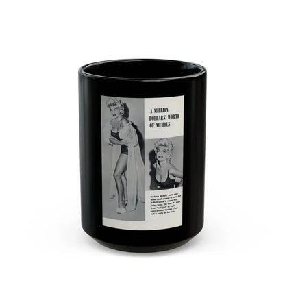 Barbara Nichols #489 - Page 1 of 2 with, 2 B&W Photos & Caption from picture DIGEST Mag. April '57 (Vintage Female Icon) Black Coffee Mug 15oz - Go Mug Yourself