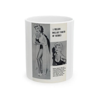 Barbara Nichols #489 - Page 1 of 2 with, 2 B&W Photos & Caption from picture DIGEST Mag. April '57 (Vintage Female Icon) White Coffee Mug 11oz - Go Mug Yourself