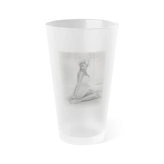 Barbara Nichols #579 - 8x10 B&W Full Body Irving Klaw Negative Re-Strike Glamour Photo from 50's (Vintage Female Icon) Frosted Pint Glass 16oz 16oz Frosted - Go Mug Yourself