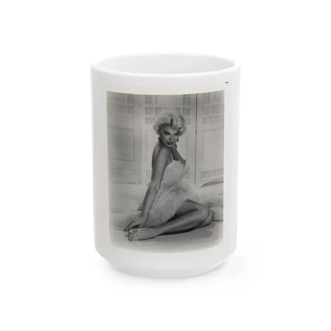 Barbara Nichols #579 - 8x10 B&W Full Body Irving Klaw Negative Re-Strike Glamour Photo from 50's (Vintage Female Icon) White Coffee Mug 15oz - Go Mug Yourself