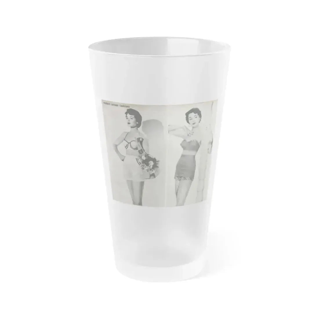 Barbara Rush #05 - 2 B&W Photos & Short Article from Modern Screen Mag. July '55 (Vintage Female Icon) Frosted Pint Glass 16oz 16oz Frosted - Go Mug Yourself