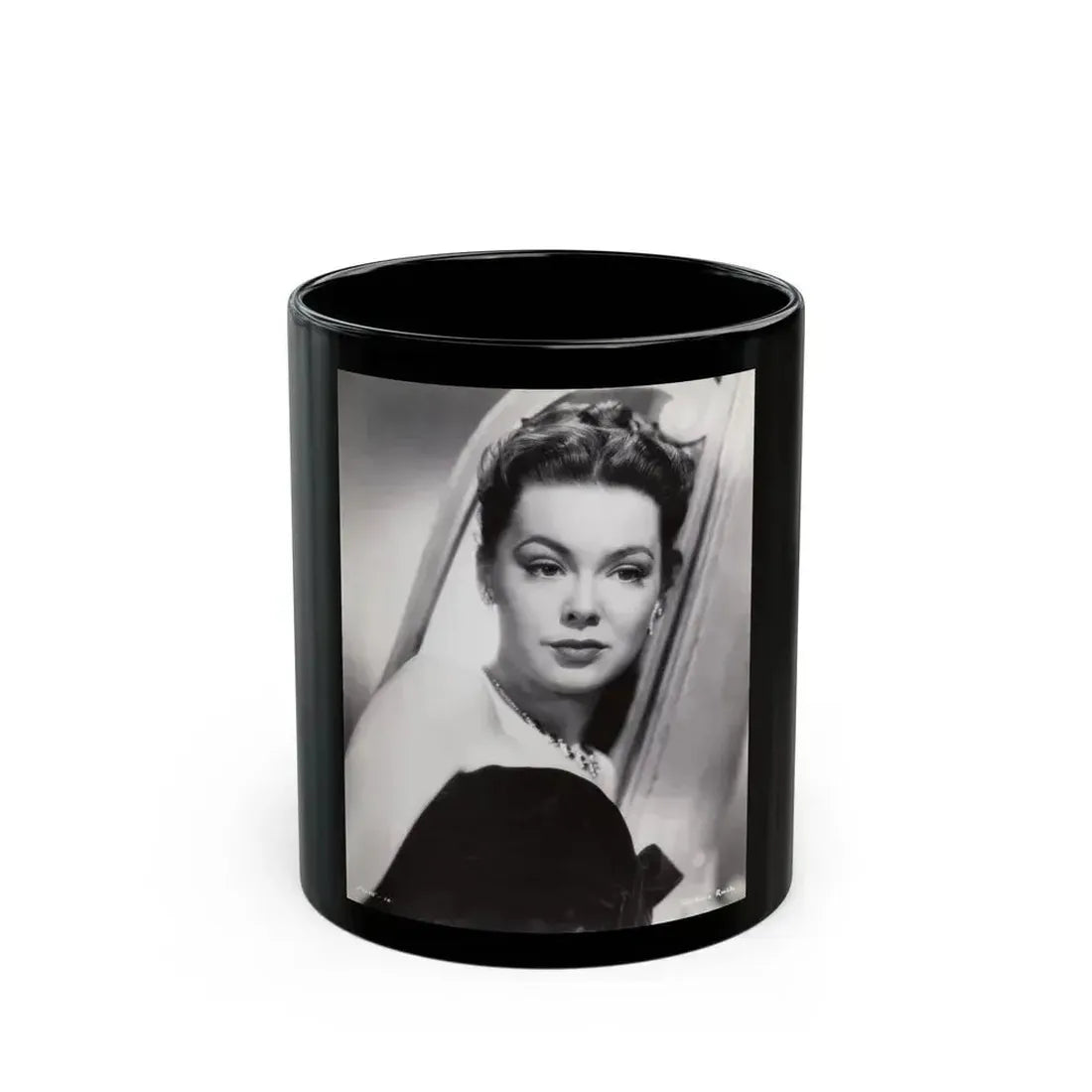 Barbara Rush #24 - Vintage 7x9 B&W Head & Shoulder Upper Body Glamour Photo from 2-19-59 (Vintage Female Icon) Black Coffee Mug 11oz - Go Mug Yourself