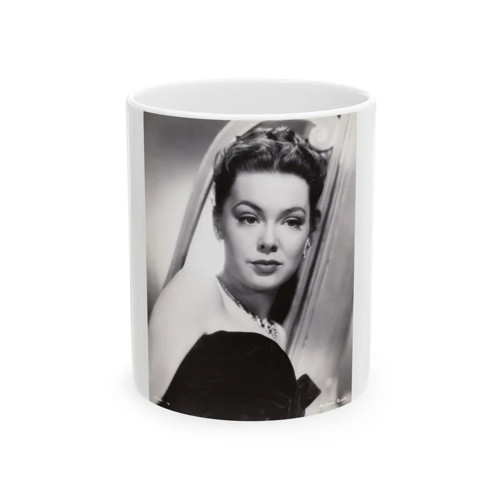 Barbara Rush #24 - Vintage 7x9 B&W Head & Shoulder Upper Body Glamour Photo from 2-19-59 (Vintage Female Icon) White Coffee Mug-11oz-Go Mug Yourself