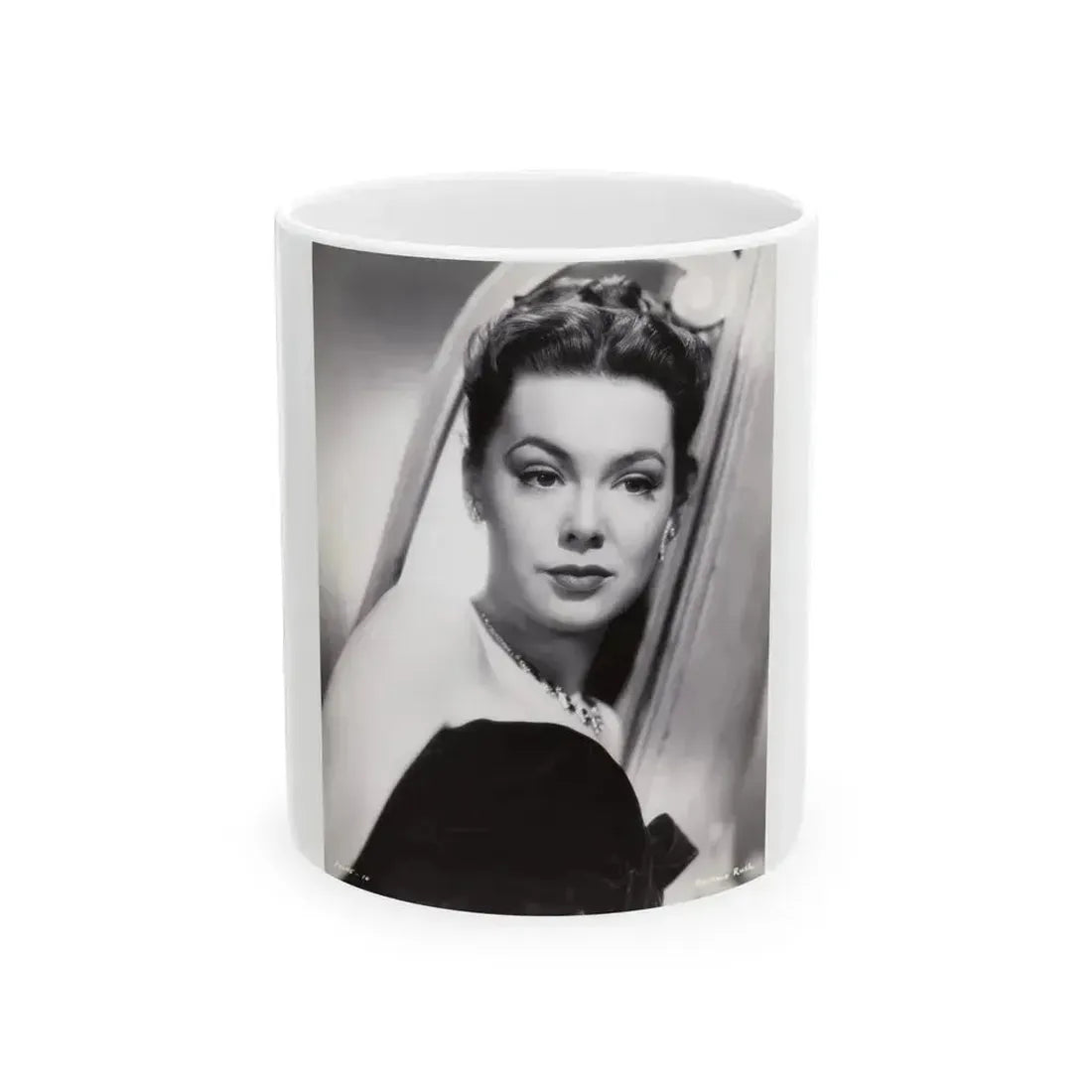 Barbara Rush #24 - Vintage 7x9 B&W Head & Shoulder Upper Body Glamour Photo from 2-19-59 (Vintage Female Icon) White Coffee Mug 11oz - Go Mug Yourself