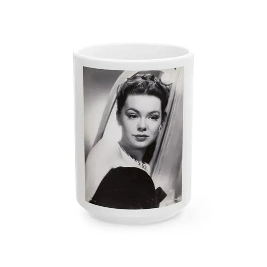 Barbara Rush #24 - Vintage 7x9 B&W Head & Shoulder Upper Body Glamour Photo from 2-19-59 (Vintage Female Icon) White Coffee Mug 15oz - Go Mug Yourself