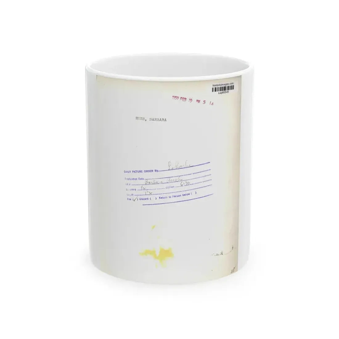 Barbara Rush #24 - Vintage 7x9 B&W Head & Shoulder Upper Body Glamour Photo from 2-19-59_1 (Vintage Female Icon) White Coffee Mug 11oz - Go Mug Yourself