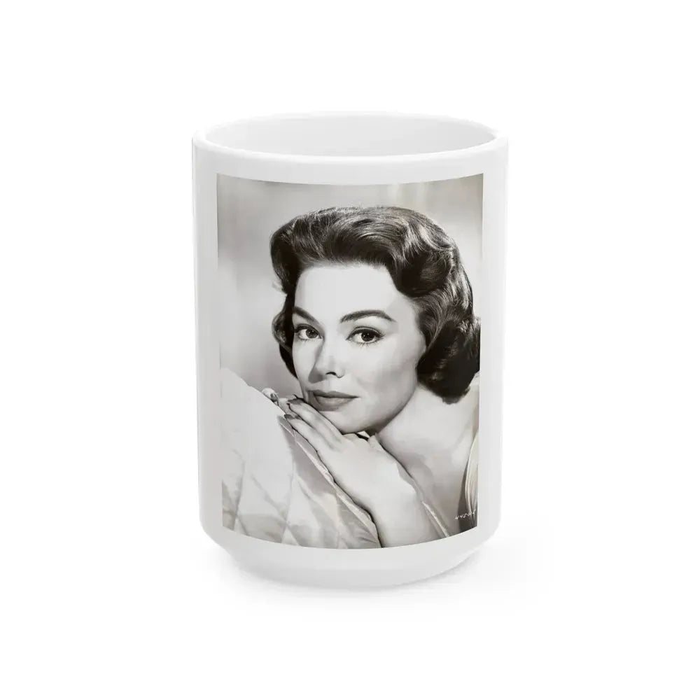 Barbara Rush #254 - Vintage B&W Glamour Portrait Photo from 1959 (Vintage Female Icon) White Coffee Mug 15oz - Go Mug Yourself