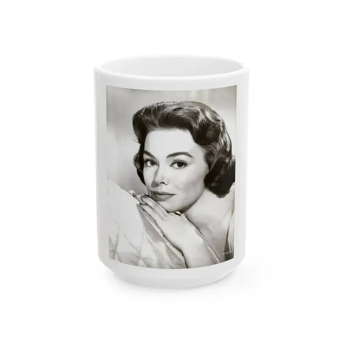 Barbara Rush #254 - Vintage B&W Glamour Portrait Photo from 1959 (Vintage Female Icon) White Coffee Mug 15oz - Go Mug Yourself