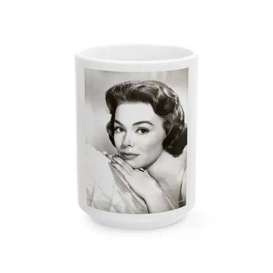 Barbara Rush #254 - Vintage B&W Glamour Portrait Photo from 1959 (Vintage Female Icon) White Coffee Mug 15oz - Go Mug Yourself