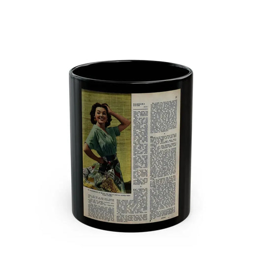 Barbara Rush #275 - B&W Colorized Glamour Photo & Article on Page 21 from Piccolo Dutch Movie Star Mag. 11-8-1953 (Vintage Female Icon) Black Coffee Mug 11oz - Go Mug Yourself