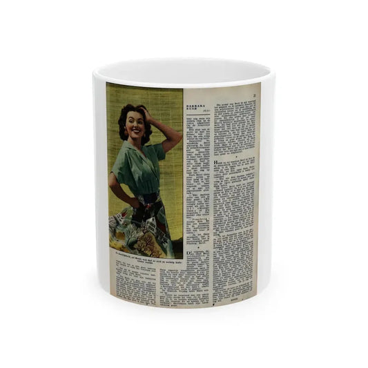 Barbara Rush #275 - B&W Colorized Glamour Photo & Article on Page 21 from Piccolo Dutch Movie Star Mag. 11-8-1953 (Vintage Female Icon) White Coffee Mug 11oz - Go Mug Yourself