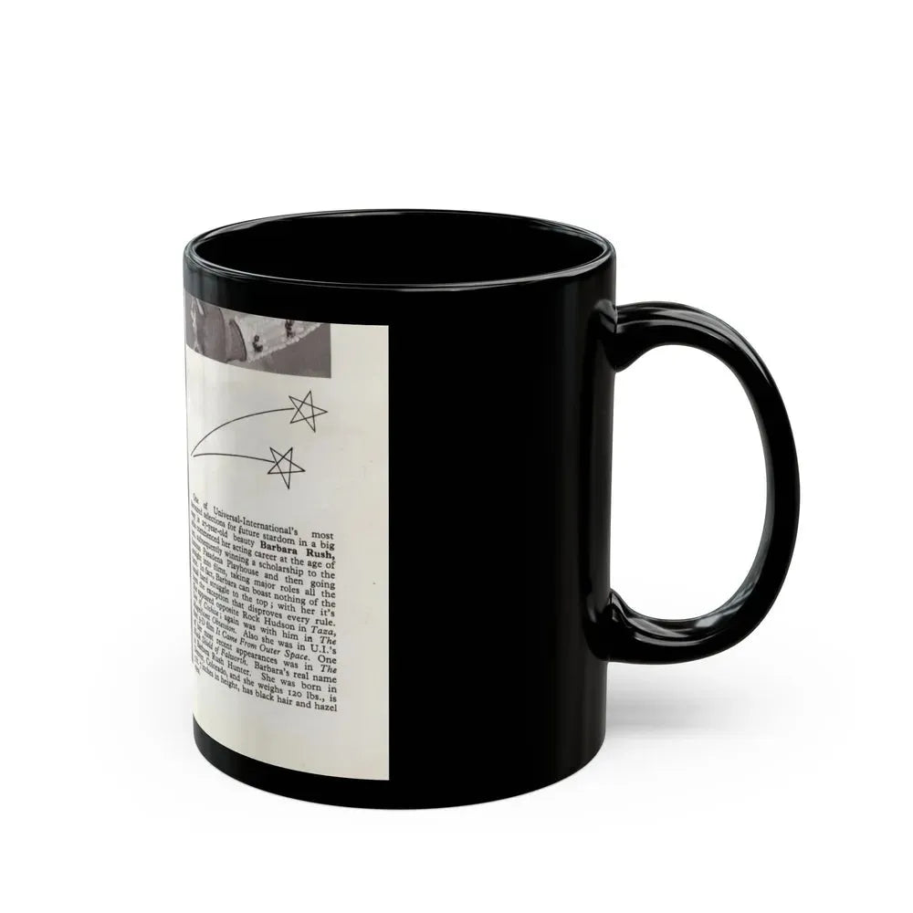 Barbara Rush #278 - 5.25x7.25 B&W Magazine Page Clipping Glamour Photo & Caption (Vintage Female Icon) Black Coffee Mug - Go Mug Yourself