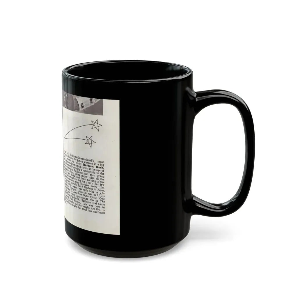 Barbara Rush #278 - 5.25x7.25 B&W Magazine Page Clipping Glamour Photo & Caption (Vintage Female Icon) Black Coffee Mug - Go Mug Yourself