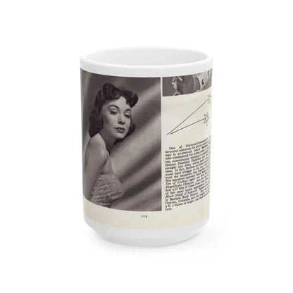 Barbara Rush #278 - 5.25x7.25 B&W Magazine Page Clipping Glamour Photo & Caption (Vintage Female Icon) White Coffee Mug 15oz - Go Mug Yourself