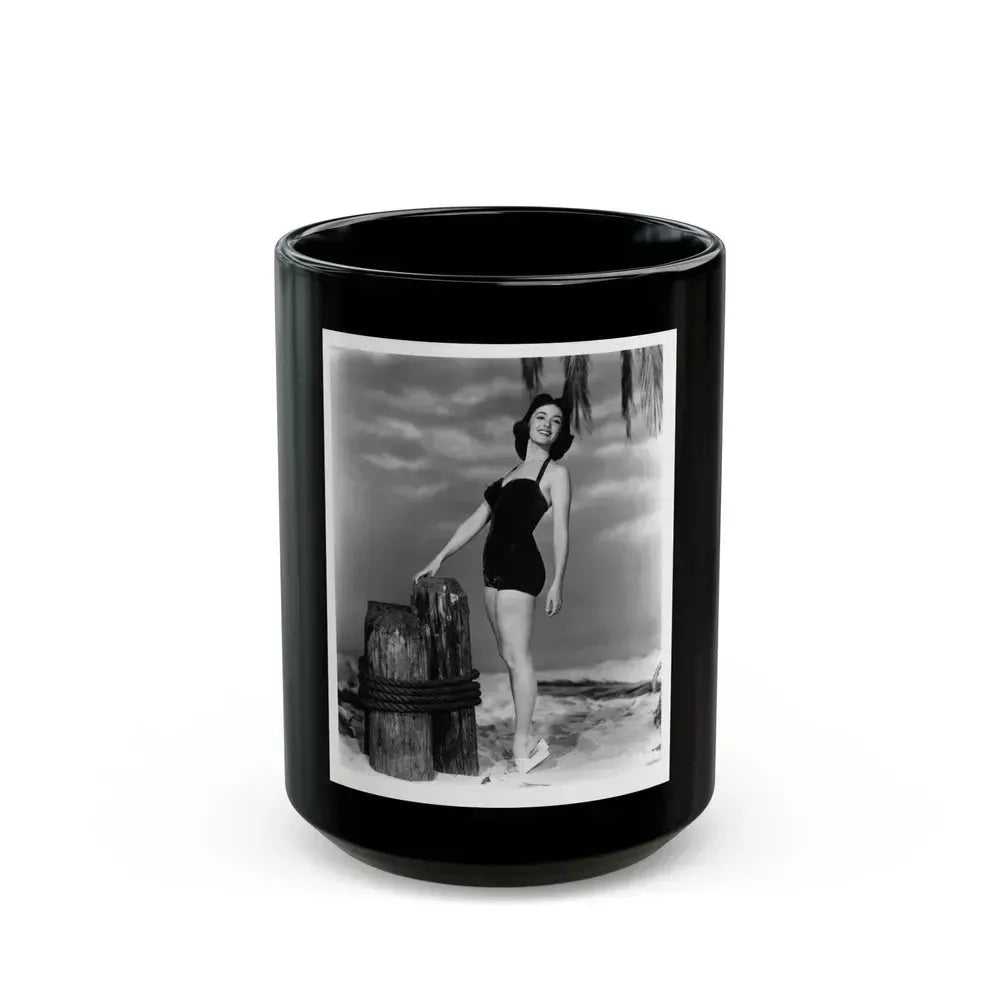 Barbara Rush #37 - 8x10 B&W Full Body 1-Piece Swimsuit Cheesecake Photo (Vintage Female Icon) Black Coffee Mug 15oz - Go Mug Yourself