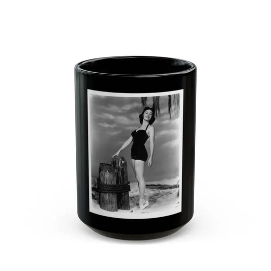 Barbara Rush #37 - 8x10 B&W Full Body 1-Piece Swimsuit Cheesecake Photo (Vintage Female Icon) Black Coffee Mug 15oz - Go Mug Yourself