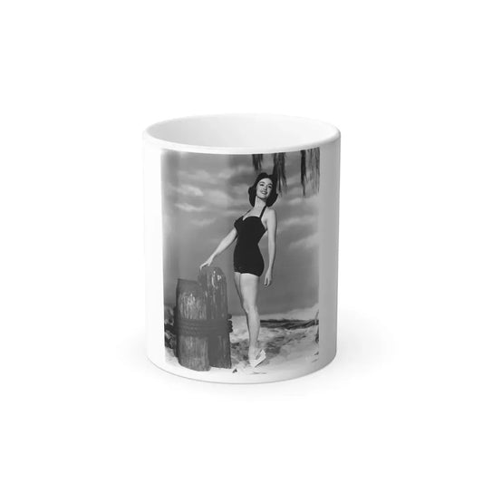 Barbara Rush #37 - 8x10 B&W Full Body 1-Piece Swimsuit Cheesecake Photo (Vintage Female Icon) Color Changing Coffee Mug 11oz - Go Mug Yourself