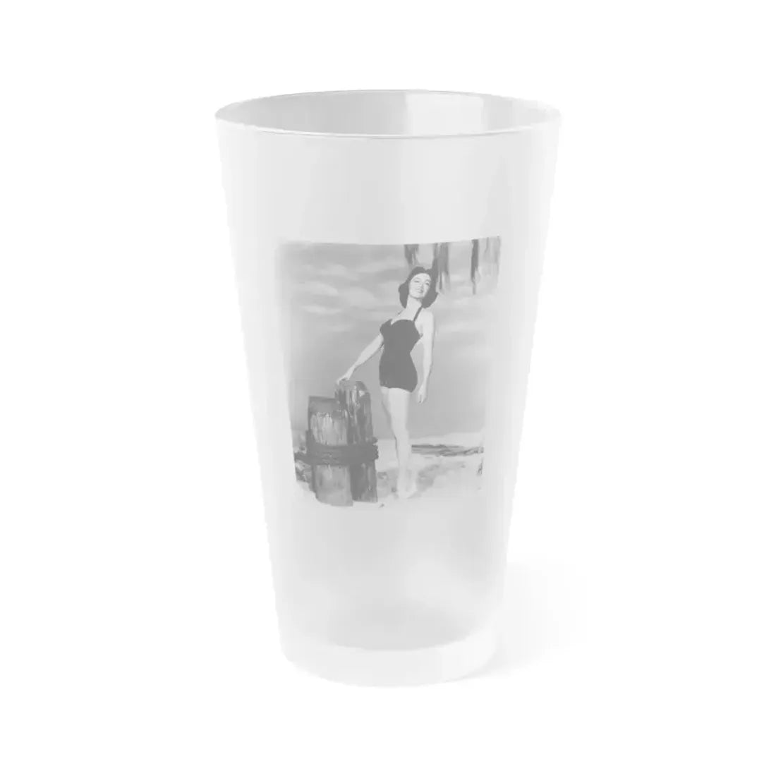Barbara Rush #37 - 8x10 B&W Full Body 1-Piece Swimsuit Cheesecake Photo (Vintage Female Icon) Frosted Pint Glass 16oz 16oz Frosted - Go Mug Yourself