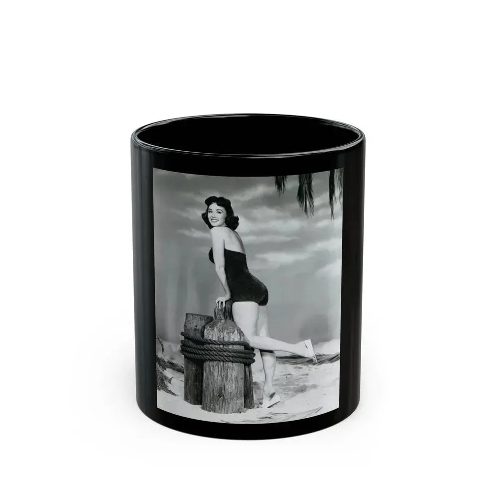 Barbara Rush #38 - 8x10 B&W Full Body 1-Piece Swimsuit Cheesecake Photo (Vintage Female Icon) Black Coffee Mug 11oz - Go Mug Yourself