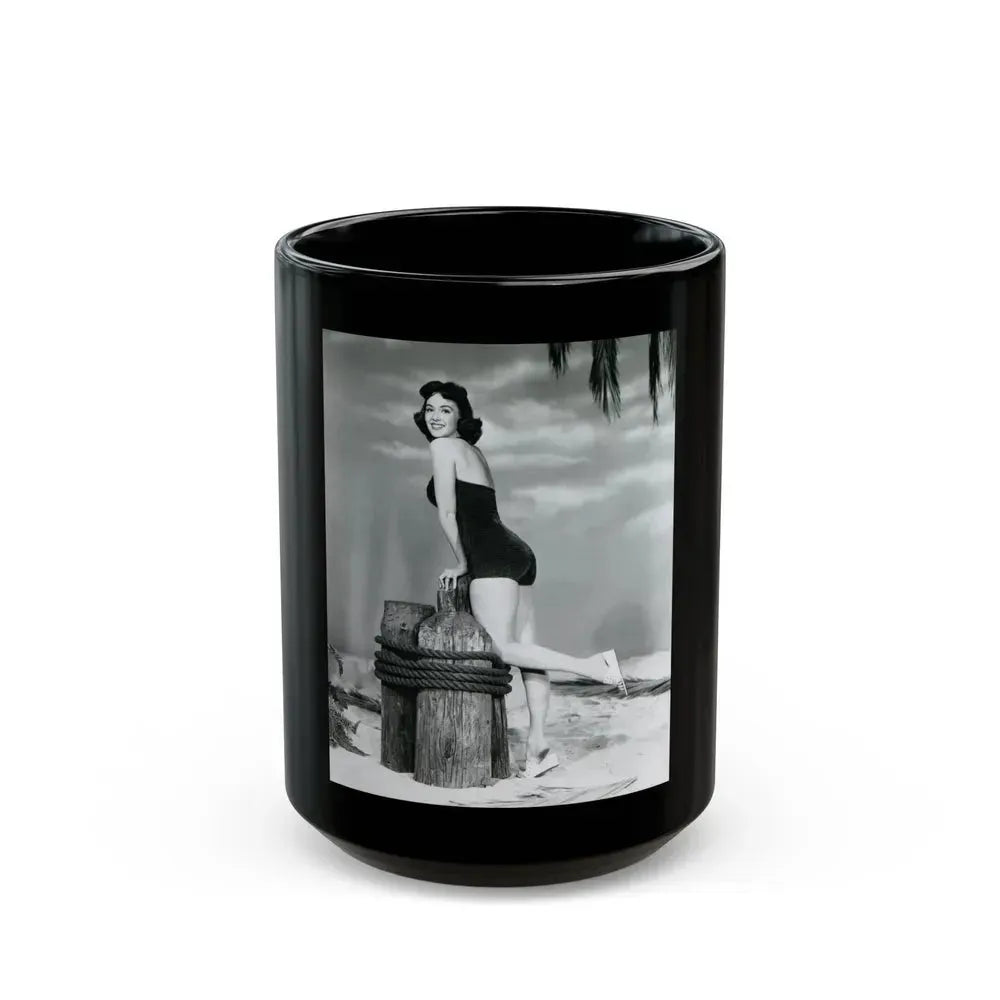 Barbara Rush #38 - 8x10 B&W Full Body 1-Piece Swimsuit Cheesecake Photo (Vintage Female Icon) Black Coffee Mug 15oz - Go Mug Yourself