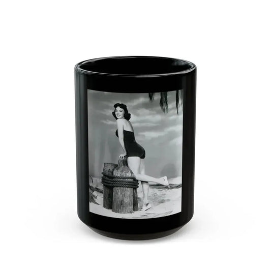 Barbara Rush #38 - 8x10 B&W Full Body 1-Piece Swimsuit Cheesecake Photo (Vintage Female Icon) Black Coffee Mug 15oz - Go Mug Yourself