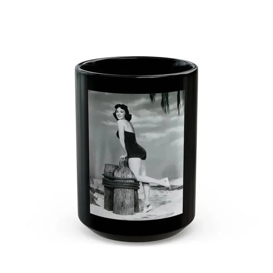 Barbara Rush #38 - 8x10 B&W Full Body 1-Piece Swimsuit Cheesecake Photo (Vintage Female Icon) Black Coffee Mug 15oz - Go Mug Yourself