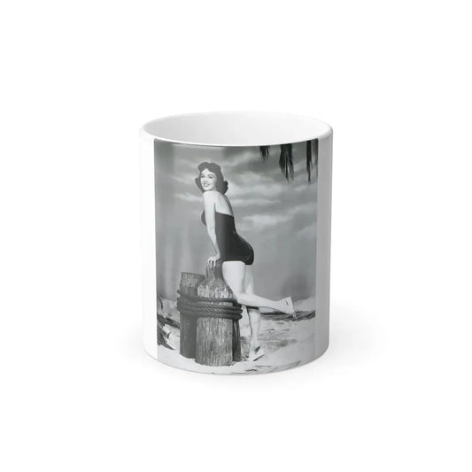 Barbara Rush #38 - 8x10 B&W Full Body 1-Piece Swimsuit Cheesecake Photo (Vintage Female Icon) Color Changing Mug 11oz 11oz - Go Mug Yourself