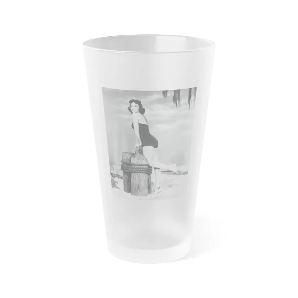 Barbara Rush #38 - 8x10 B&W Full Body 1-Piece Swimsuit Cheesecake Photo (Vintage Female Icon) Frosted Pint Glass 16oz-16oz-Frosted-Go Mug Yourself