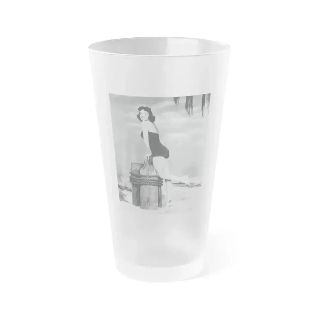 Barbara Rush #38 - 8x10 B&W Full Body 1-Piece Swimsuit Cheesecake Photo (Vintage Female Icon) Frosted Pint Glass 16oz 16oz Frosted - Go Mug Yourself