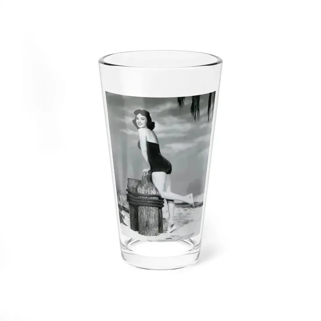 Barbara Rush #38 - 8x10 B&W Full Body 1-Piece Swimsuit Cheesecake Photo (Vintage Female Icon) Pint Glass 16oz 16oz - Go Mug Yourself