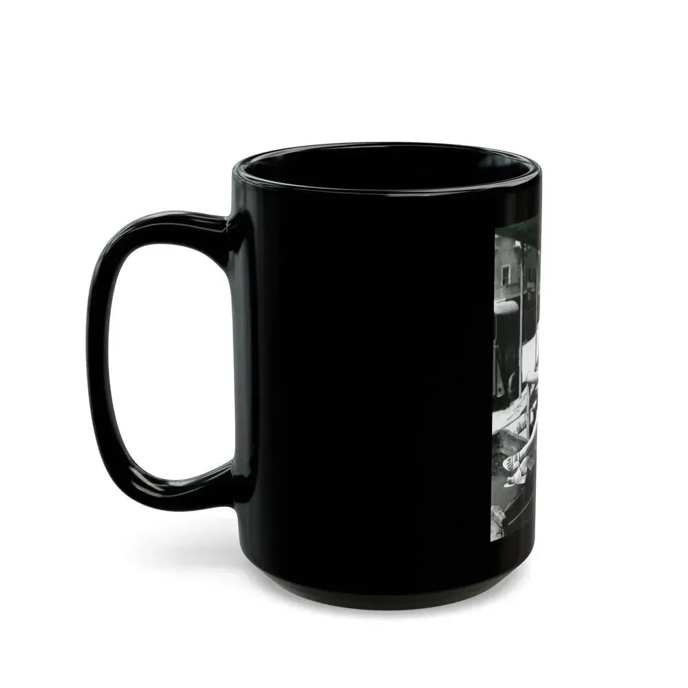 Barbara Rush #39 - 8x10 Vintage Full Body B&W Pin-Up Photo in Shorts from 1955 (Vintage Female Icon) Black Coffee Mug - Go Mug Yourself