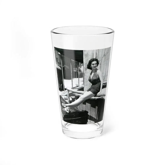 Barbara Rush #39 - 8x10 Vintage Full Body B&W Pin-Up Photo in Shorts from 1955 (Vintage Female Icon) Pint Glass 16oz 16oz - Go Mug Yourself